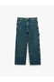 Cotton Stitched Detailed Regular Waist Carpenter Denim Trousers with Pockets - 5