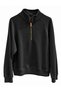 Women's Black Oversize 2 Thread High Collar Half Zipper Sweatshirt - 3