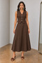 Bitter Brown Linen A-Line Skirt and Vest Siena Set - 8