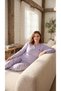 Women's Winter Plus Size Embroidered Patterned Collar Buttoned Long Sleeve Pajama Set