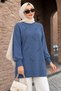 Pearl Detailed Indigo Blue Hijab Knitwear Sweater 10932Im
