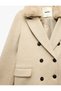 Long Sleeve Double-Breasted Detachable Faux Fur Collar Cashmere Coat - 3