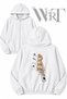 Guitar Chord Back Printed Zippered Hooded White Cardigan (2 Yarns)