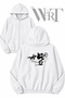 Horse and Motorcycle Back Printed Zippered Hooded White Cardigan (2 Yarns)