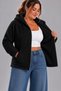 Curve Women's Plus Size Winter Hooded Pocket Zipper Black Plush Fleece Sweatshirt - 3