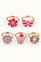Girl's Mixed Figure Colorful Ring Set Adjustable Cute Children's Jewelry Accessory
