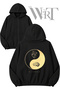 Balance Heart and Brain Back Printed Zippered Hooded Black Cardigan (2 Yarns)