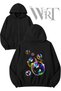 Colorful Bubbles Back Print Zippered Hooded Black Cardigan (2 Yarns)