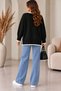 Women's Ecru Black Garnished Knitwear Sweater Oversize Relaxed Cut Long Sleeve Crew Neck Casual Sweater - 4