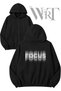 Focus Back Printed Zippered Hooded Black Cardigan (2 Yarns)
