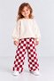 Gabardine Fabric Unisex Children's Burgundy Checkered Casual Balloon Cut Pants with Elastic Waist - 2
