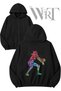 Volleyball 6 Back Printed Zippered Hooded Black Cardigan (2 Yarns)