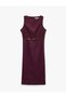 Crew Neck A-Line Belted Sleeveless Viscose Blend Midi Dress