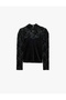Slim Fit Long Sleeve High Neck Corset Detailed Transparent Velvet Blouse
