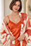 Women's Tile Satin Nightgown and Patterned Dressing Gown Set Lace Collar 2 Piece - 2