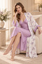 Women's Lilac Satin Nightgown and Floral Patterned Dressing Gown Set with Cross Straps 2 Piece