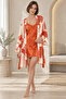 Women's Tile Satin Nightgown and Patterned Dressing Gown Set Lace Collar 2 Piece - 4