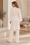 Women's Beige-Cream Cotton Dressing Gown Pajamas Set Striped Ruffle Short Top 3 Piece - 6
