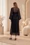 Women's Black Satin Nightgown and Transparent Dressing Gown Set V-Neck Slit 2 Pieces - 6