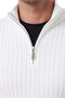 Men's Slim Fit Non-Pilling White Striped Textured Knit Sweater – Zippered Stand Collar Stretchable 2708504 - 3