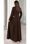 Women's Crepe Fabric Brown Crew Neck Waist Stone Detail Long Sleeve Maxi Length Evening Dress - 2