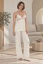 Women's Beige Melange Modal Pajama Set with Eyelash Lace Detail, 3 Pieces - 5