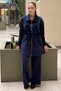 Wide Collar, Drawstring Waist, Zippered Knitwear Detailed Cap Pants Modal Suit - 2