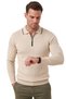 Men's Slim Fit Non-Pilling Striped Textured Beige Knit Sweater – Zippered Polo Collar 2700401 - 3