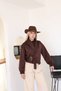 Women's Brown Waist Buckle Detail V-Neck Belted Short Suede Jacket