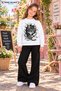 Winter, Spring, and Autumn Girls' Black Spanish Flared Bottoms and White Sweat Top