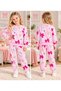Girl's Heart Bow Printed Crew Neck Bottom-Top Long Sleeve Children's Pajama Set - 4