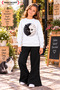 Winter, Spring, and Autumn Girls' Black Spanish Flared Bottoms and White Sweat Top