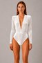 Women's Deep V Neck Long Sleeve Italian Velvet Snap Bodysuit Body