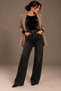 Women's Crew Neck Long Sleeve Italian Velvet Snap Fastener Bodysuit Black - 4