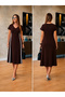 Women's short sleeve v-neck midi dress with side stripe detail in viscose two-thread fabric.