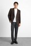 Dark Brown Slim Pointed Collar Plain Woven Flap Pocket Classic Jacket - 6