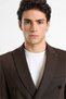 Dark Brown Slim Pointed Collar Plain Woven Flap Pocket Classic Jacket - 3