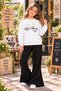Winter, Spring, and Autumn Girls' Black Spanish Flared Bottoms and White Sweat Top