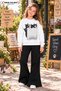 Winter, Spring, and Autumn Girls' Black Spanish Flared Bottoms and White Sweat Top