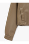 Long Sleeve High Collar Faux Leather Jacket with Zipper Pockets - 3
