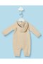Baby Beige Plain Hooded Romper - 4