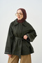 Women's Plaid Lined 4-Pocket Waist-Tie Trench Coat Khaki Green