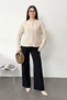 Women's Crew Neck Buttoned Side Slit Cardigan Cream - 27K 2286 - 3