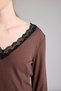 Regular Fit Lace Detailed V-Neck Long Sleeve 2-Piece Ribbed Pajama Set I0807Ax26Au - 4