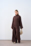 Women's High Collar Skirt Asymmetrical Cut Pants Suit Brown - 4