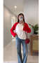 Panels Ecru Red Long Sleeve Sweatshirt - 4