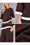 Women's Relaxed Fit Tracksuit Set White Contrast Stripe Detailed Three-Quarter Sleeve Top and Bottom Set - 3