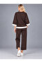 Women's Relaxed Fit Tracksuit Set White Contrast Stripe Detailed Three-Quarter Sleeve Top and Bottom Set - 4