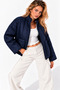 Women's Navy Blue Quilted Foldable Oversize Thin Coat - 3