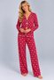 Women's Patterned Bow Detailed Buttoned Long Sleeve Muslin Pajama Set - 2